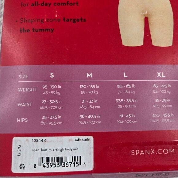 Spanx S1086 Womens Soft Nude Power Series Open Bust Midthigh Bodysuit Size L - Picture 6 of 6